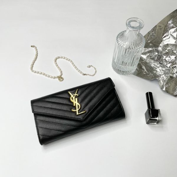【12期0利率】YSL MONOGRAM 魚子醬信封長夾 【9成新】 