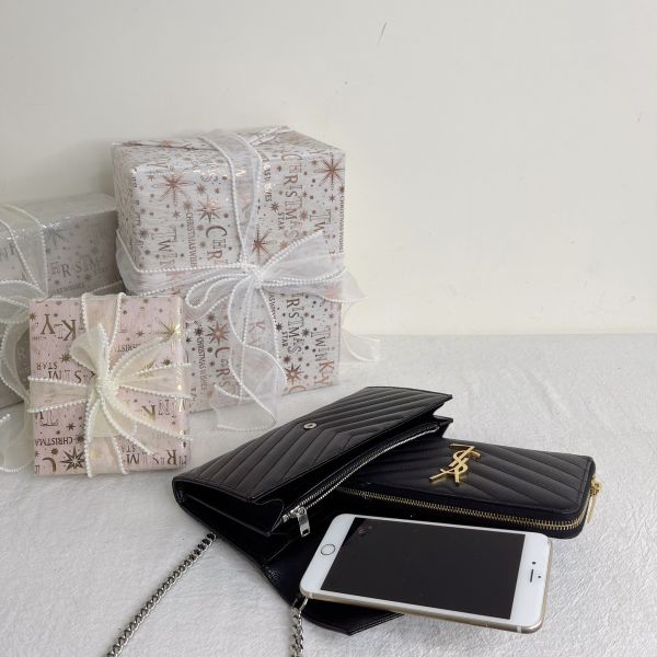 【12期0利率】YSL WOC 魚子醬鍊包 銀扣22.5CM【台灣購證】【95成新】 