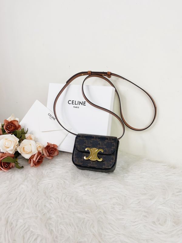 【分期0利率】CELINE 凱旋門帆布及小牛皮迷你翻蓋包【未使用閒置品】 