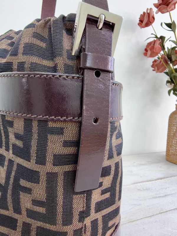 【9成新】FENDI Zucca 老花束口水桶包 