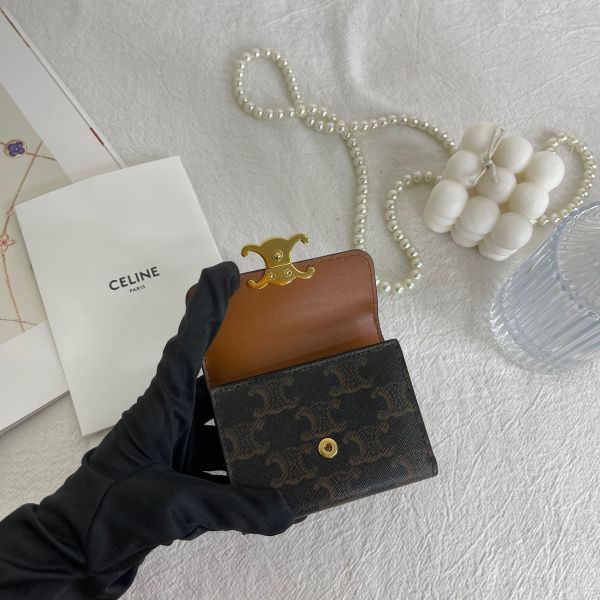 【12期0利率】CELINE TRIOMPHE標誌印花短款零錢包【24年1月台灣購證】【9成新】 