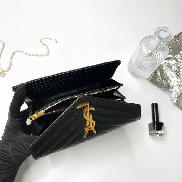 【12期0利率】YSL MONOGRAM 魚子醬信封長夾 【9成新】 
