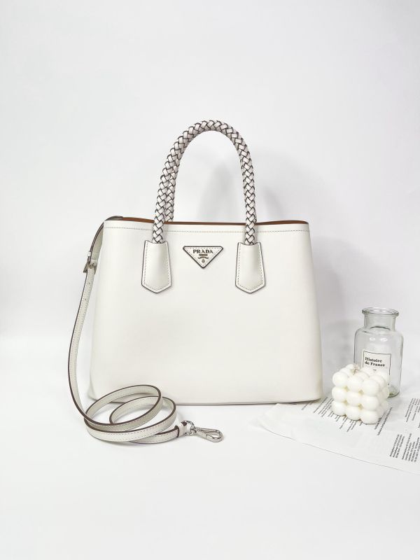 【95成新】PRADA 編織提把兩用托特包 