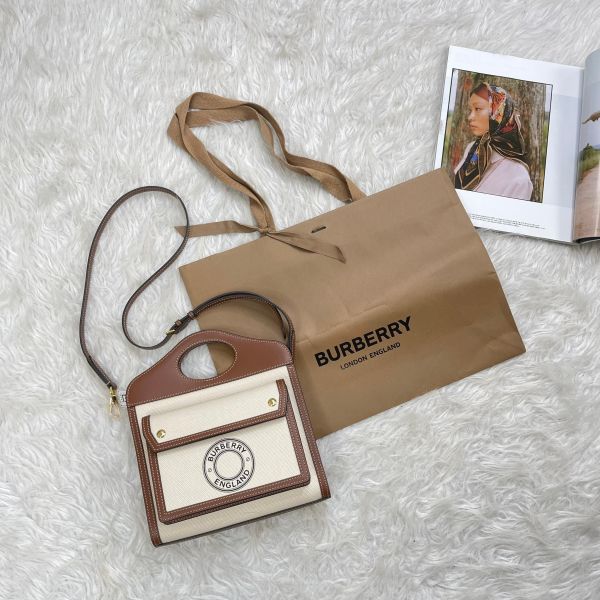 【12期0利率】BURBERRY 帆布拼接皮革口袋包【95成新】 