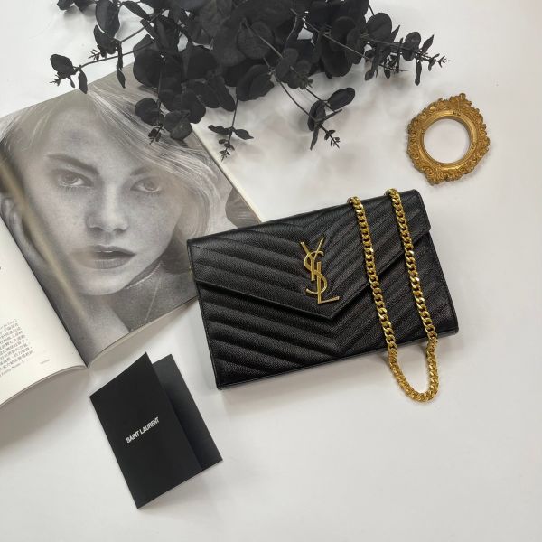 【12期0利率】YSL WOC 魚子醬鍊包 金扣22.5CM【全新閒置】 