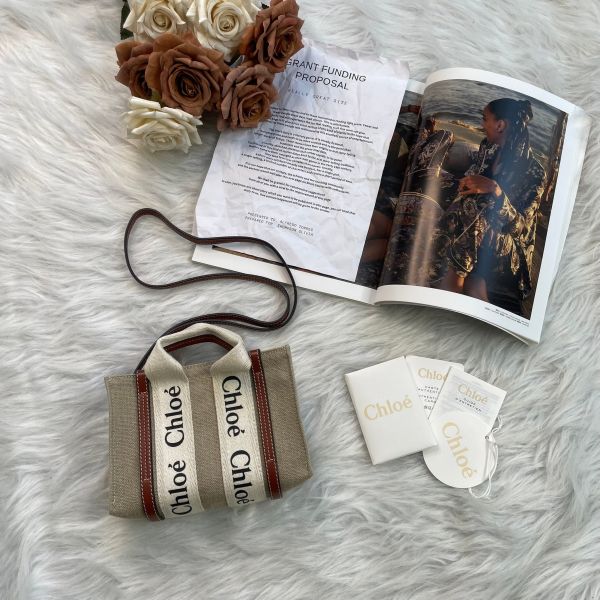 【9.5成新】【12期0利率】CHLOE mini woody tote bag 白 / 棕 