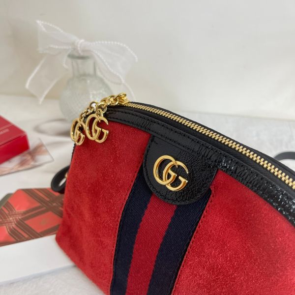 【分期0利率】GUCCI OPHIDIA 深紅麂皮貝殼包【9成新】 