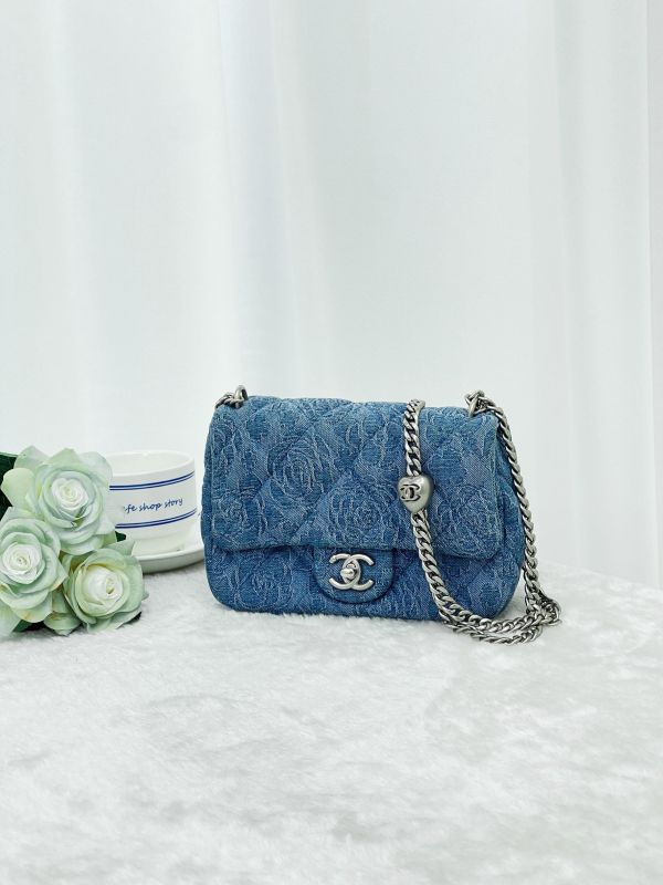 【95成新】CHANEL 23P 單寧山茶花愛心扣方胖 