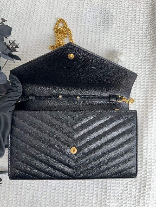【12期0利率】YSL WOC 魚子醬鍊包 金扣22.5CM【95成新】 