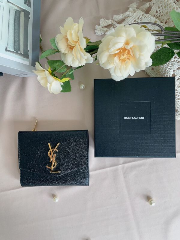 【6期0利率】YSL 牛皮雙層扣式短夾 金扣 