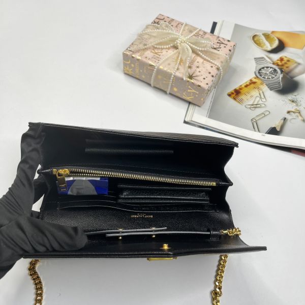 【12期0利率】YSL WOC 魚子醬鍊包 金扣22.5CM【英國購證】【99成新】 