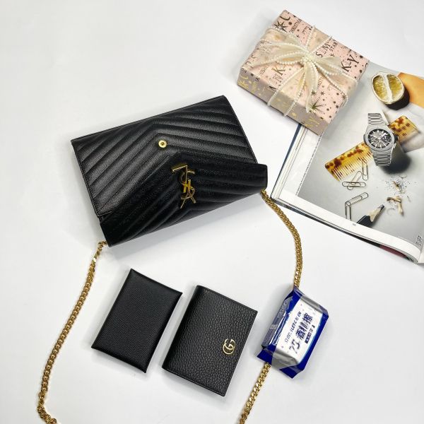 【12期0利率】YSL WOC 魚子醬鍊包 金扣22.5CM【英國購證】【99成新】 