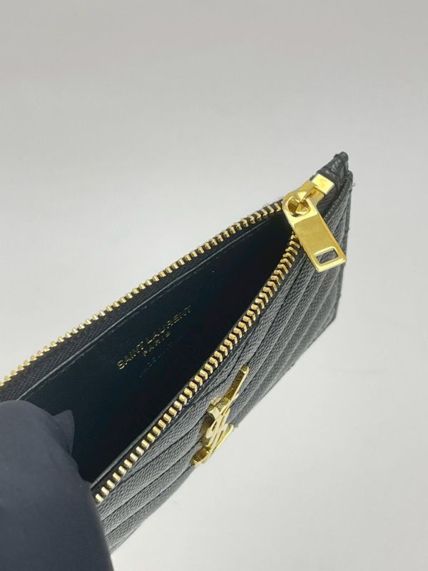 【99成新】YSL 粒面壓紋牛皮拉鍊卡片零錢包 