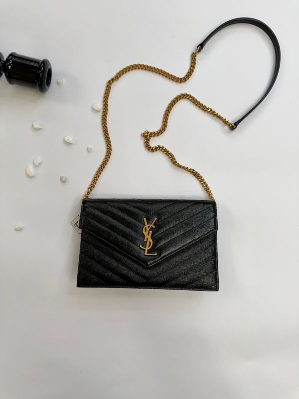 【12期0利率】YSL WOC 魚子醬鍊包黑金 19.5CM【95成新】 