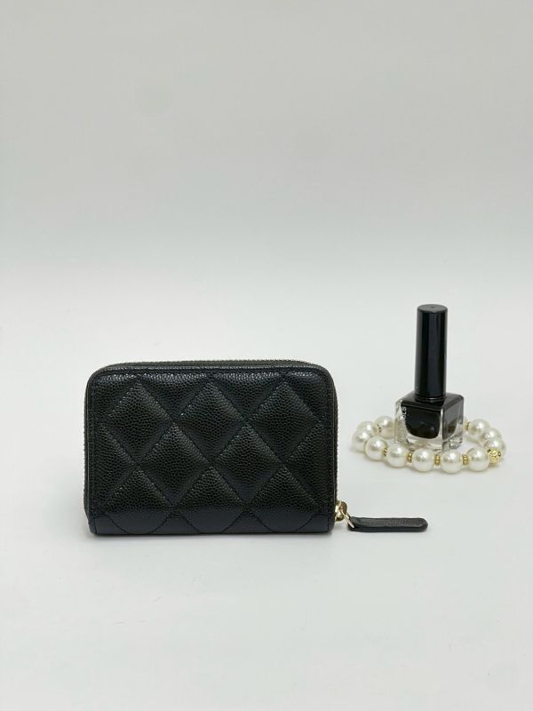 【閒置新品】CHANEL 琺瑯水鑽雙C拉鍊零錢卡包 