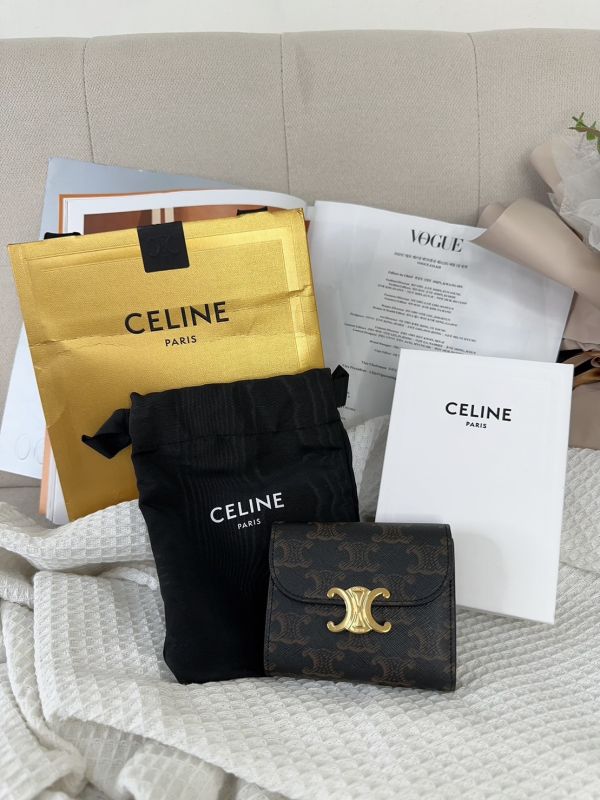 【99 成新】【12期0利率】CELINE 凱旋門老花三折短夾 