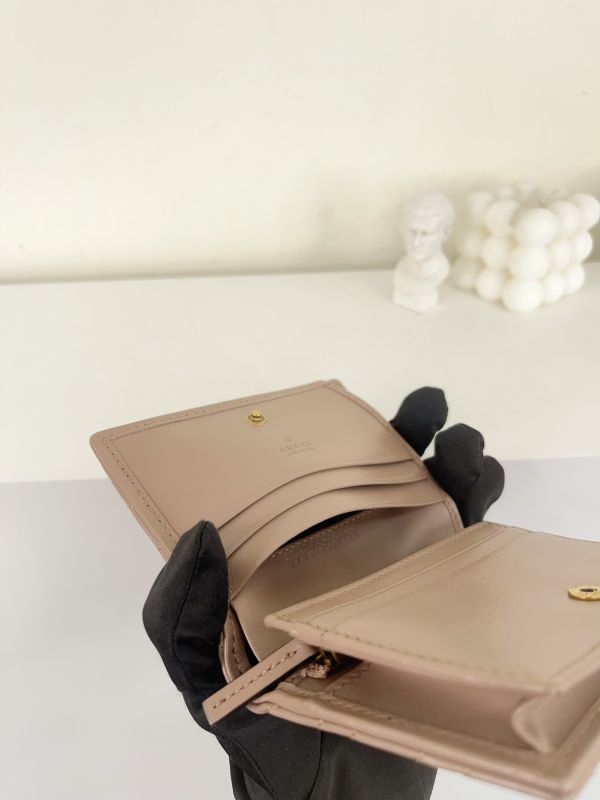 【分期0利率】GUCCI Marmont 愛心兩摺拉鍊零錢袋短夾 奶茶色【全新品】 