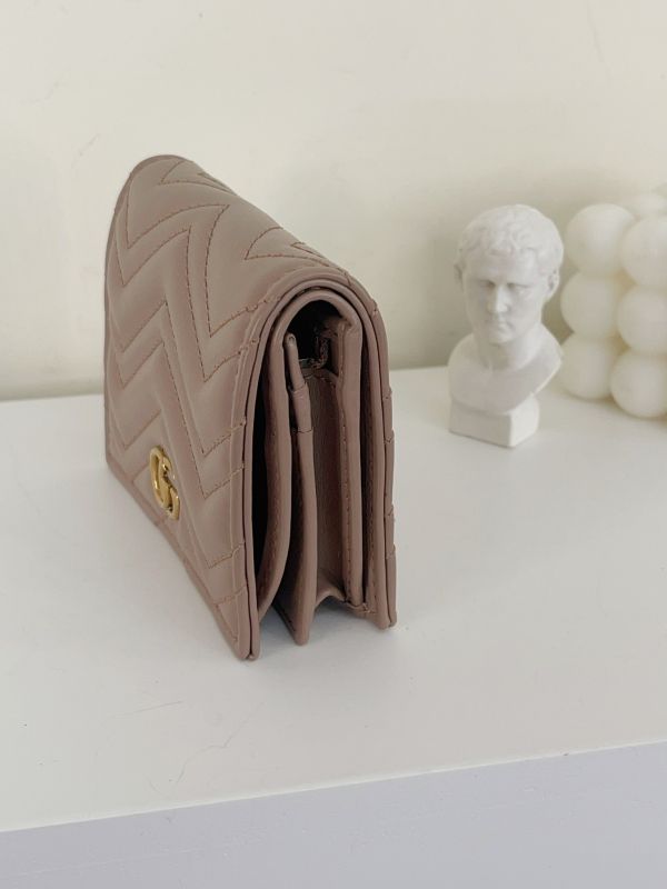 【分期0利率】GUCCI Marmont 愛心兩摺拉鍊零錢袋短夾 奶茶色【全新品】 