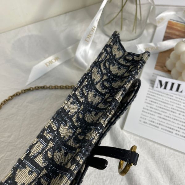 【9成新】【12期0利率】Dior Oblique 緹花Saddle鏈帶斜背包 