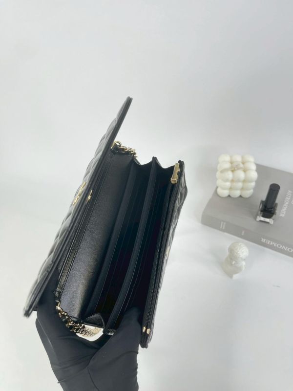 【99成新】CHANEL 24P 菱格紋黑白LOGO鍊 WOC 