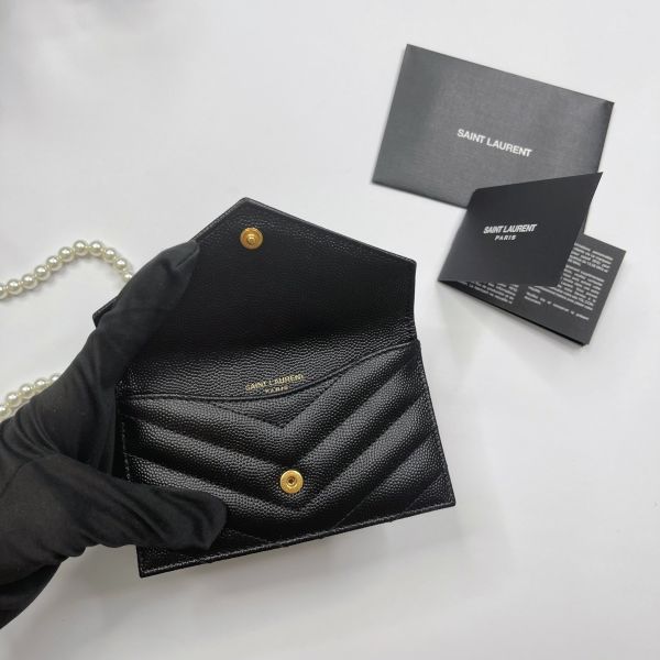 【12期0利率】YSL 粒面壓紋拉鍊卡片套 【台灣購證】【全新品】 