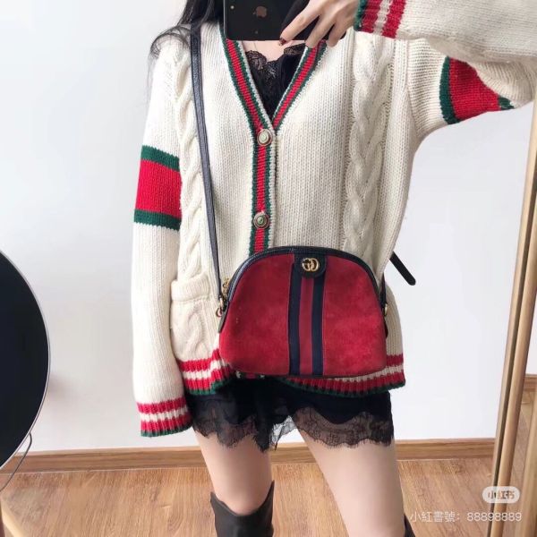 【分期0利率】GUCCI OPHIDIA 深紅麂皮貝殼包【9成新】 