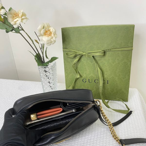 【12期0利率】GUCCI Marmont 相機包黑金【95成新】 