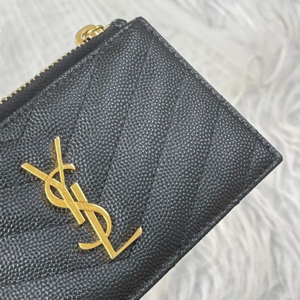 【分期0利率】YSL 粒面壓紋牛皮拉鍊卡片零錢包【99成新】 