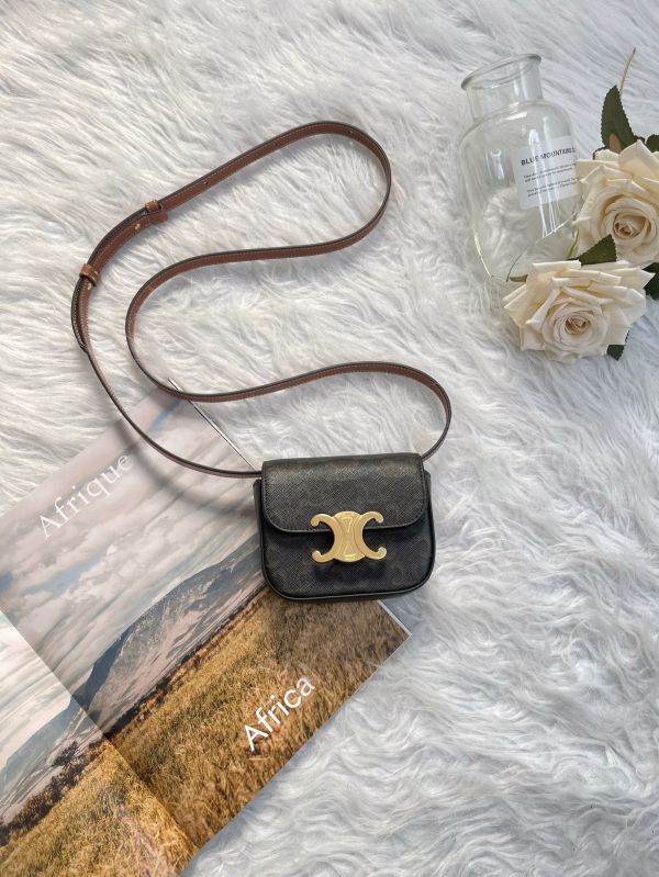 【分期0利率】CELINE 凱旋門帆布及小牛皮迷你翻蓋包【未使用閒置品】 