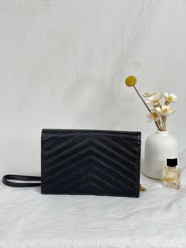 【分期0利率】YSL WOC 魚子醬鍊包黑金 19.5CM【95成新】 