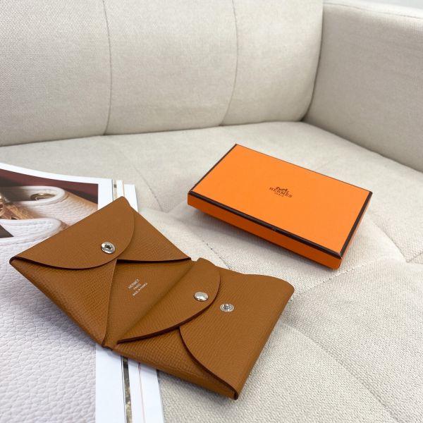 【12期0利率】【全新品】Hermes Calvi Duo卡片套 EPSOM 37GOLD/銀扣【現金價21000】 