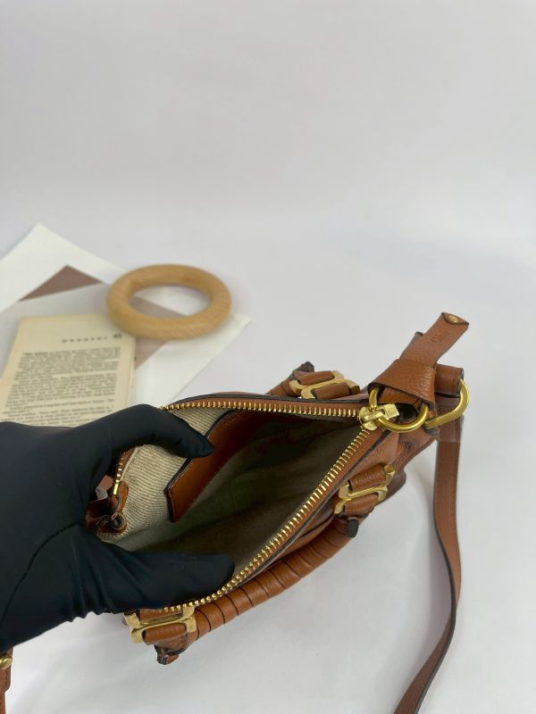 【95成新】CHLOE Marcie 粒面牛皮翻蓋迷你馬鞍斜背包 