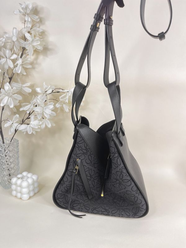 【分期0利率】LOEWE 皮革拼接帆布吊床包 【95成新】 