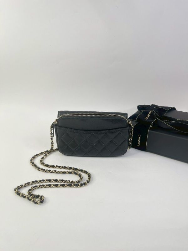 【95成新】CHANEL荔枝牛皮二合一WOC手機包 