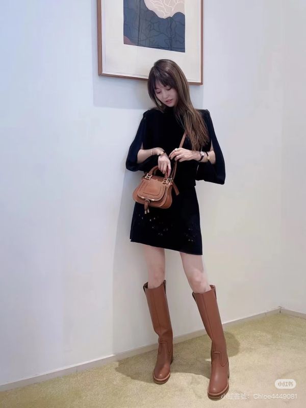 【95成新】CHLOE Marcie 粒面牛皮翻蓋迷你馬鞍斜背包 