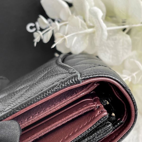 【9成新】【12期0利率】CHANEL 三折短夾 牛皮黑/淡金 