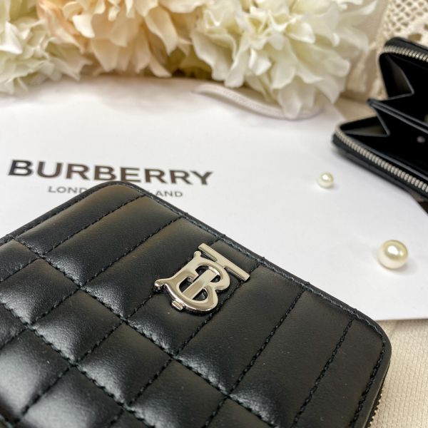 【12期0利率】【現金價】BURBERRY  Lola 衍縫拉鍊零錢包 黑/銀 