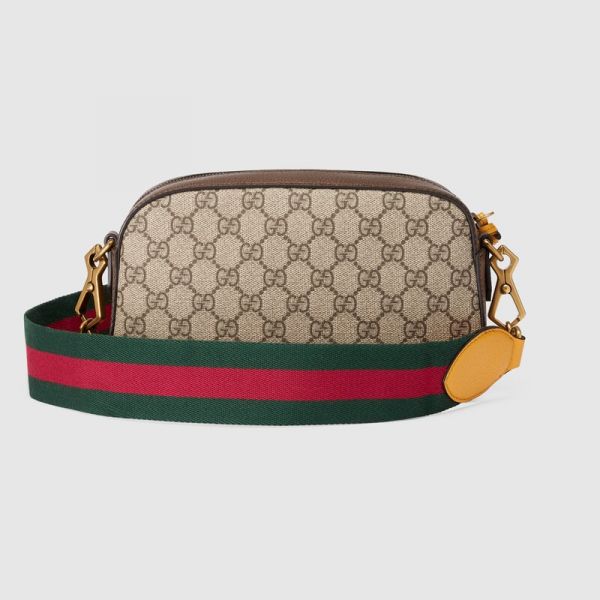 【12期0利率】GUCCI GG Superme 老虎LOGO綠紅色織帶帆布相機包 