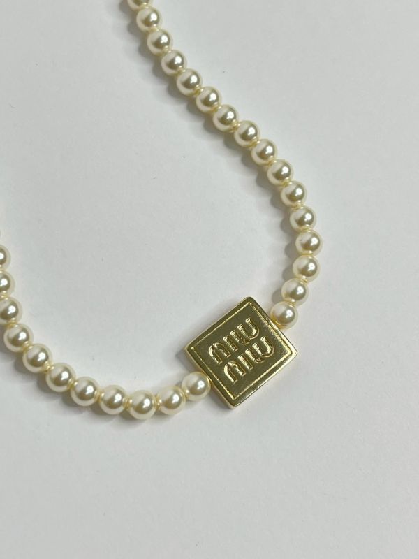 【全新品】MIUMIU 珍珠金屬頸鍊 
