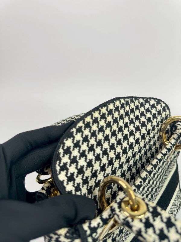 【9成新】DIOR 迷你黛妃包  千鳥格紋刺繡 