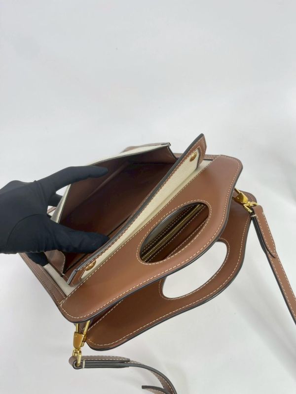 【95成新】BURBERRY 帆布拼皮革口袋包 