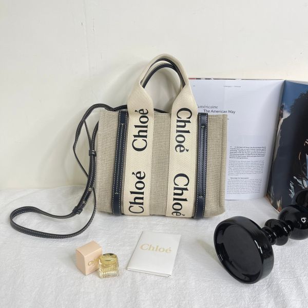 【12期0利率】Chloé 背帶款小號 Woody Tote Bag 深藍色【9成新】 