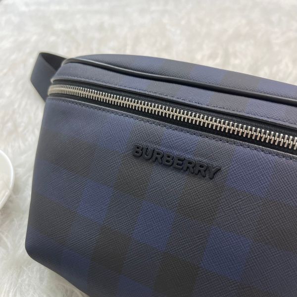 【12期0利率】BURBERRY 海軍藍格紋帆布腰包 大號【全新品】 