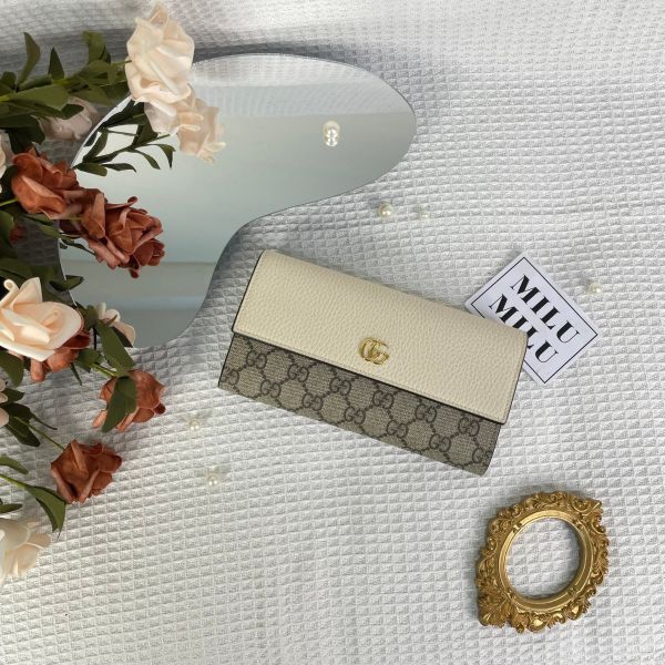 【全新閒置品】【12期0利率】gucci 皮革拼接翻蓋長夾 白皮革拼老花 