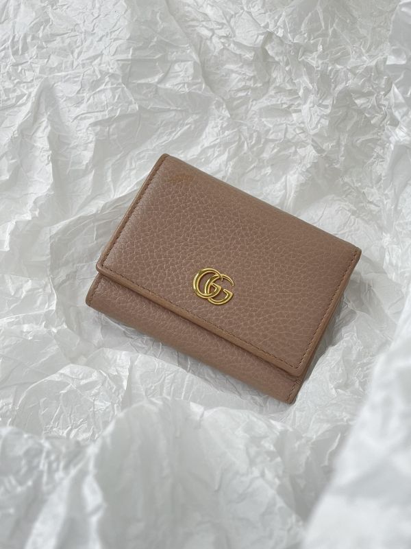 【9成新】GUCCI GG MARMONT荔枝皮雙層零錢袋三折短夾 