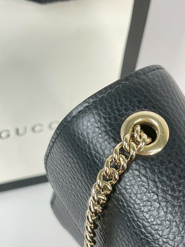 【分期0利率】GUCCI 雙G扣 荔枝牛皮雙層鍊條斜背包【95成】 