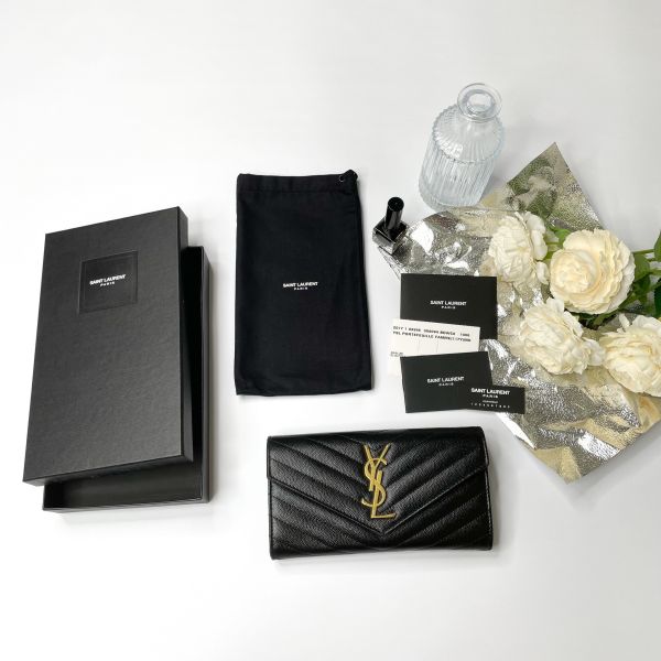 【12期0利率】YSL MONOGRAM 魚子醬信封長夾 【9成新】 