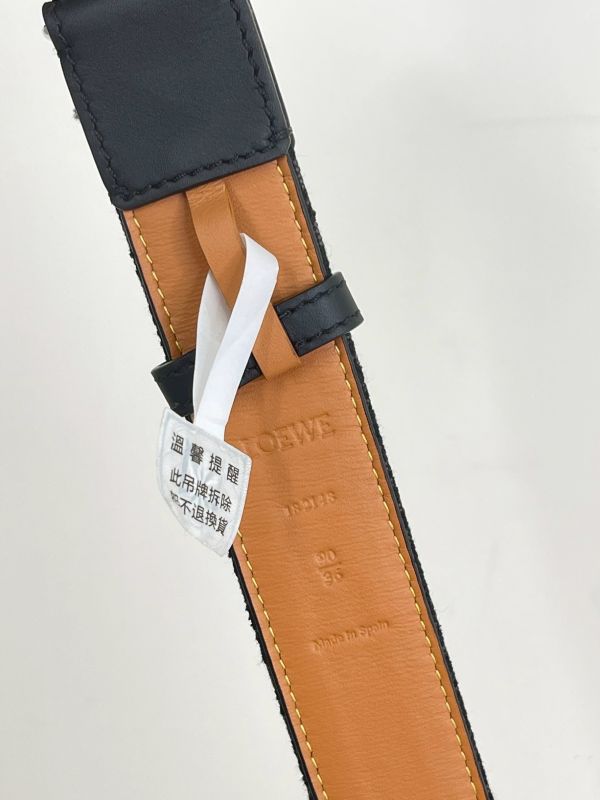 【分期0利率】LOEWE 緹花布拼接牛皮皮帶 3.5公分【95成新】 