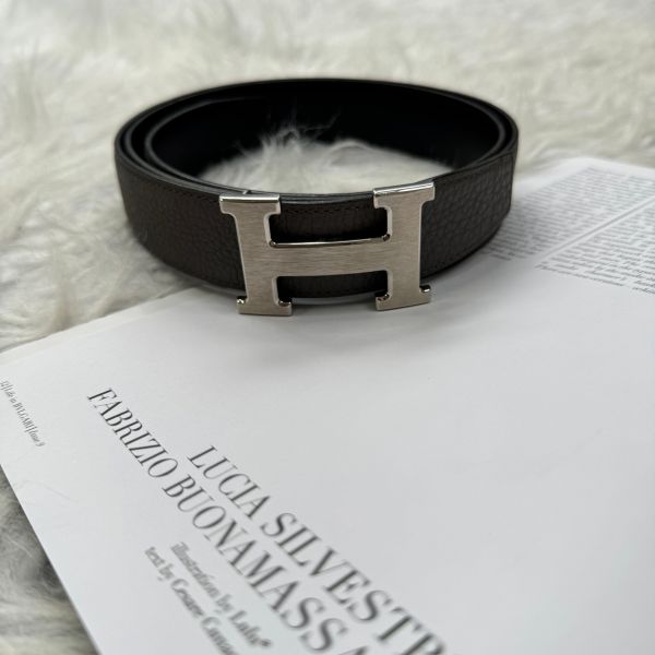 【12期0利率】HERMES 銀頭雙面用皮帶 32MM  100CM【9成新】 