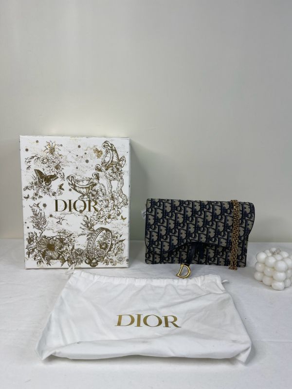 【分期0利率】Dior Oblique 緹花Saddle鏈帶斜背包【95成新】 